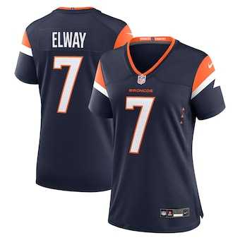 Womens Denver Broncos #7 John Elway Navy Retired Player Alternate Game Jersey Dzhi